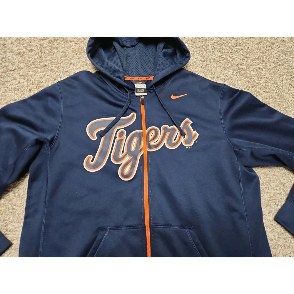 Nike Therma Fit Large Spell Out Script Detroit Tigers Baseball Zip Hoodie